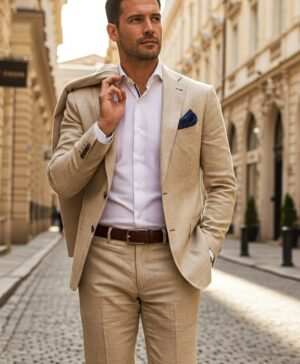 Costume-beige-en-lin-laine-sur-mesure-660x800 Costume Droit Beige